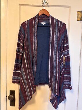 y2k Vintage Splendid Waffle-weave open wrap cardigan festival print